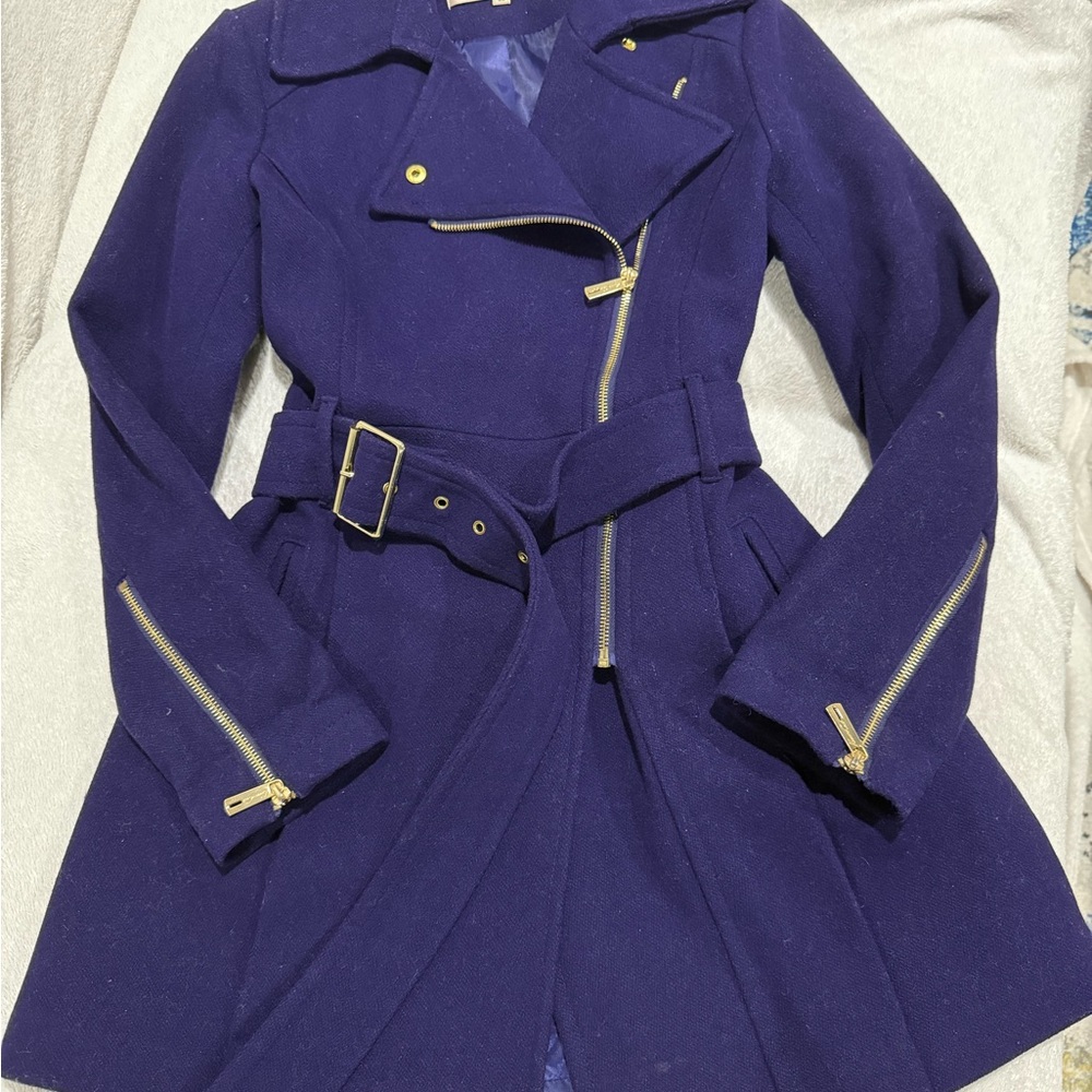 Kenneth Cole Purple Belted Coat with Gold Accents